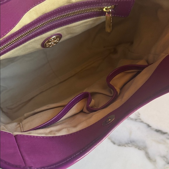 Tory Burch Purple Logo Coated Canvas Tote Bag Hobo - Picture 10 of 14